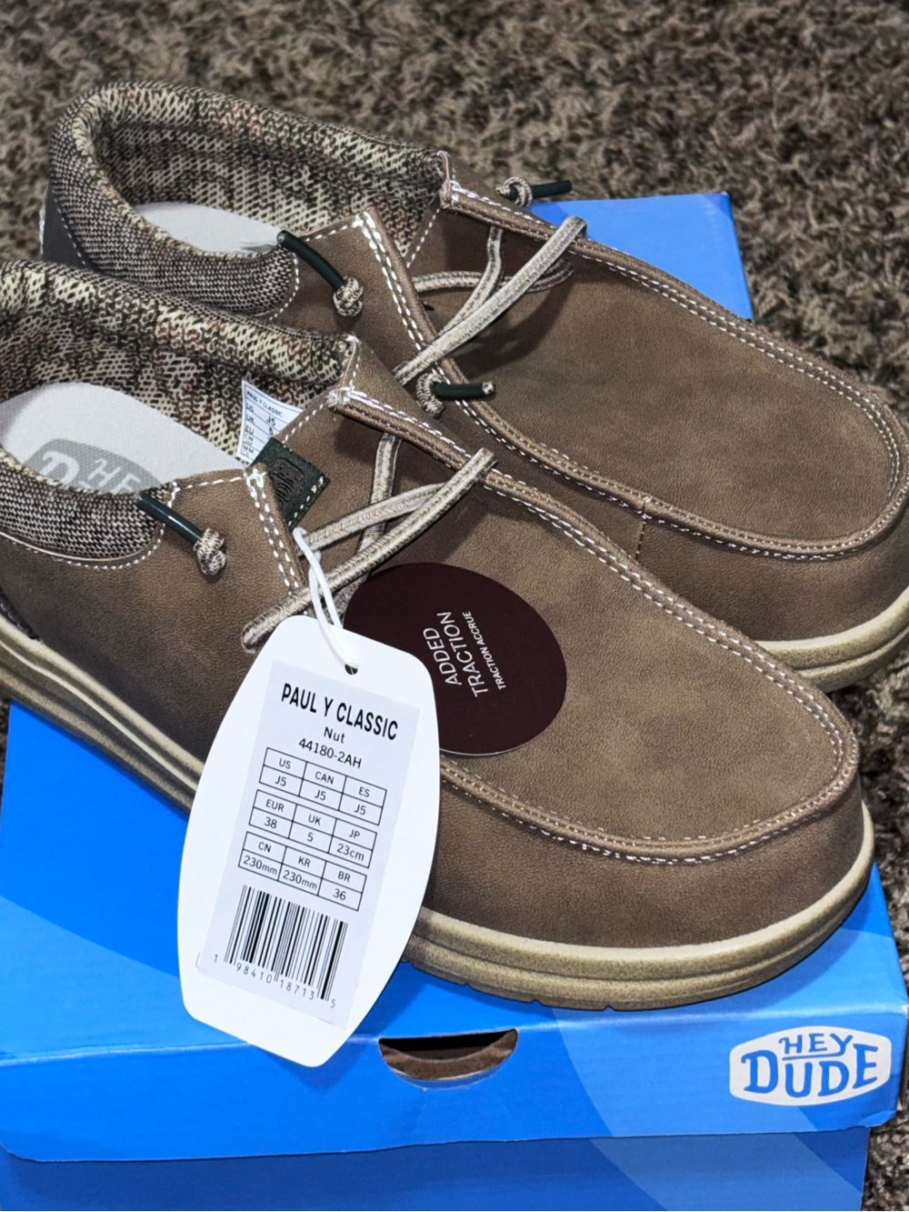 Hey Dude Boys Shoes Size 6 New in Box Paul Y Classic Color Nut Slip On Preppy